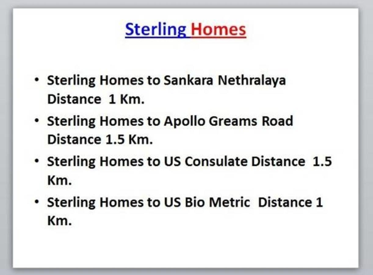 Sterling Homes Near Sankara Nethralaya & Apollo Hospitals Service With Kitchen Apartamento *